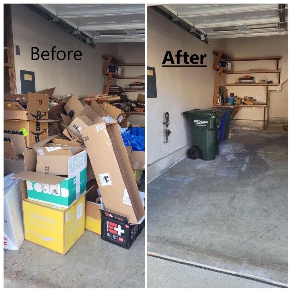 Before and after junk removal by Jampro Construction